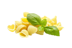 ai generiert conchiglie rigate Pasta mit Basilikum auf transparent Hintergrund png