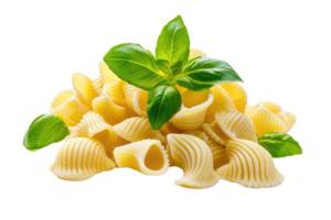 ai gegenereerd conchiglie rigeren pasta met basilicum Aan transparant achtergrond png