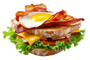 AI generated Sandwich with bacon cheese and egg Isolated on transparent background png