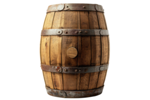 AI generated wooden oak barrels on transparent background png