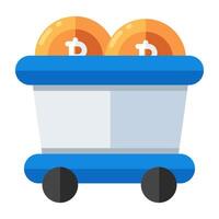 un único diseño icono de bitcoin minería carro vector