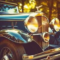 AI generated Headlight lamp vintage car - vintage filter effect photo