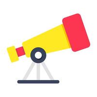 A space research tool icon, flat design of telescope vector