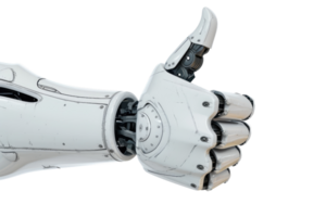 ai gegenereerd robot hand- geven duimen omhoog geïsoleerd Aan transparant achtergrond png