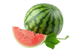 ai generiert Wassermelone Scheiben und Blätter auf transparent Hintergrund png