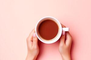 ai generado mujeres mano participación un taza de café foto