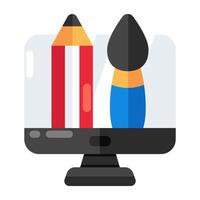 Brush with pencil, icon of online stationery vector