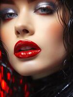 AI generated close-up photo of a woman with red lips