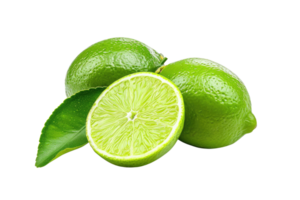 AI generated Fresh green lime slices and leaves on transparent background png