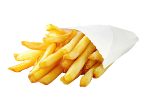 ai generado francés papas fritas en un blanco papel envoltura transparente antecedentes png