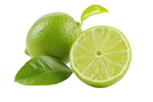 AI generated Fresh green lime slices and leaves on transparent background png