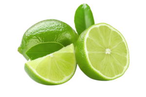 AI generated Fresh green lime slices and leaves on transparent background png