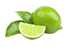 ai généré Frais vert citron vert tranches et feuilles sur transparent Contexte png