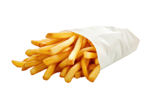 ai généré français frites dans une blanc papier emballage transparent Contexte png