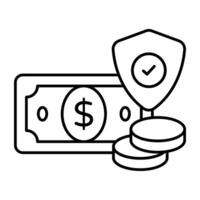 Money with shield, icon of financial security vector