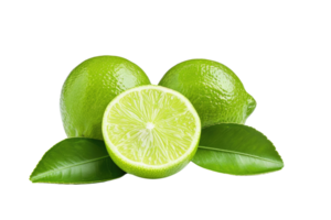 AI generated Fresh green lime slices and leaves on transparent background png