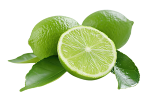 AI generated Fresh green lime slices and leaves on transparent background png