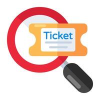 A flat design icon of search ticket vector