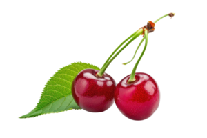 AI generated Cherry with stem and leaves isolated on transparent background png