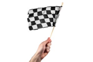 AI generated hand holding a checkered flag isolated on transparent background png