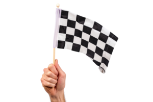 AI generated hand holding a checkered flag isolated on transparent background png