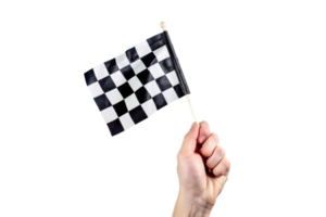 AI generated hand holding a checkered flag isolated on transparent background png