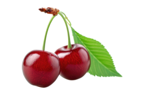 AI generated Cherry with stem and leaves isolated on transparent background png