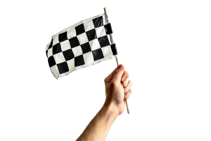 AI generated hand holding a checkered flag isolated on transparent background png