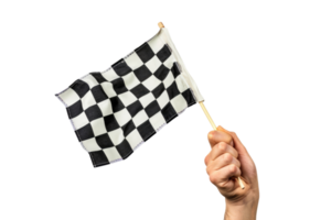 ai gerado mão segurando uma xadrez bandeira isolado em transparente fundo png