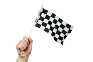 AI generated hand holding a checkered flag isolated on transparent background png