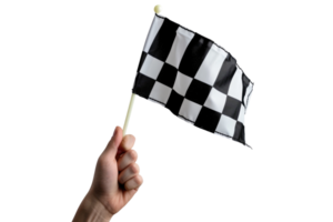 AI generated hand holding a checkered flag isolated on transparent background png