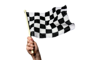 AI generated hand holding a checkered flag isolated on transparent background png