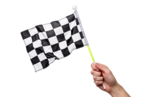 AI generated hand holding a checkered flag isolated on transparent background png