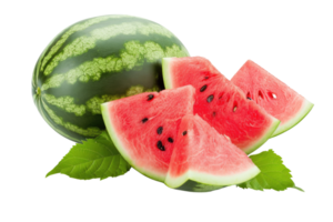 AI generated watermelon slices and leaves on transparent background png