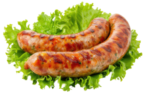 AI generated Grilled chicken sausage with lettuce isolated on transparent background png