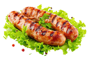 ai generiert gegrillt Hähnchen Würstchen mit Grüner Salat isoliert auf transparent Hintergrund png