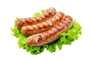 ai generiert gegrillt Hähnchen Würstchen mit Grüner Salat isoliert auf transparent Hintergrund png