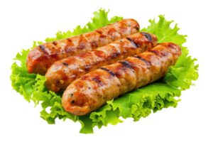 ai generiert gegrillt Hähnchen Würstchen mit Grüner Salat isoliert auf transparent Hintergrund png