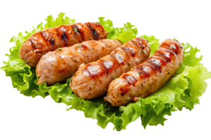 ai généré grillé poulet saucisse avec salade isolé sur transparent Contexte png