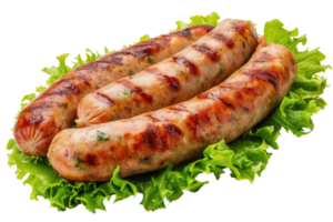 ai generado A la parrilla pollo salchicha con lechuga aislado en transparente antecedentes png