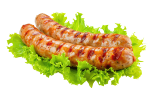 ai generiert gegrillt Hähnchen Würstchen mit Grüner Salat isoliert auf transparent Hintergrund png