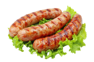 ai généré grillé poulet saucisse avec salade isolé sur transparent Contexte png