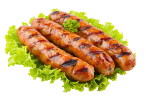 ai generiert gegrillt Hähnchen Würstchen mit Grüner Salat isoliert auf transparent Hintergrund png