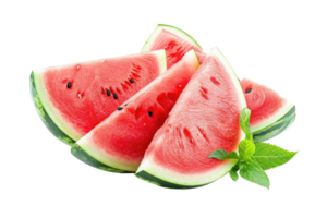 AI generated watermelon slices and leaves on transparent background png