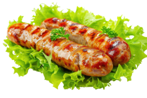 AI generated Grilled chicken sausage with lettuce isolated on transparent background png