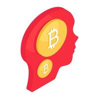 An icon design of bitcoin thinking vector