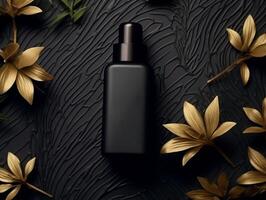 AI generated black gold luxury cosmetic product mockup template, generative ai photo