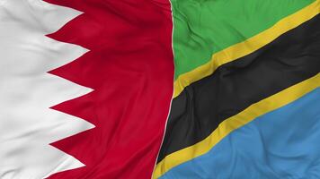 Bahrain and Tanzania Flags Together Seamless Looping Background, Looped Bump Texture Cloth Waving Slow Motion, 3D Rendering video