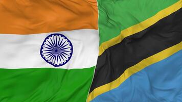 India and Tanzania Flags Together Seamless Looping Background, Looped Bump Texture Cloth Waving Slow Motion, 3D Rendering video