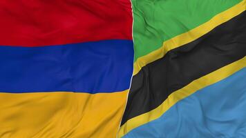 Armenia and Tanzania Flags Together Seamless Looping Background, Looped Bump Texture Cloth Waving Slow Motion, 3D Rendering video